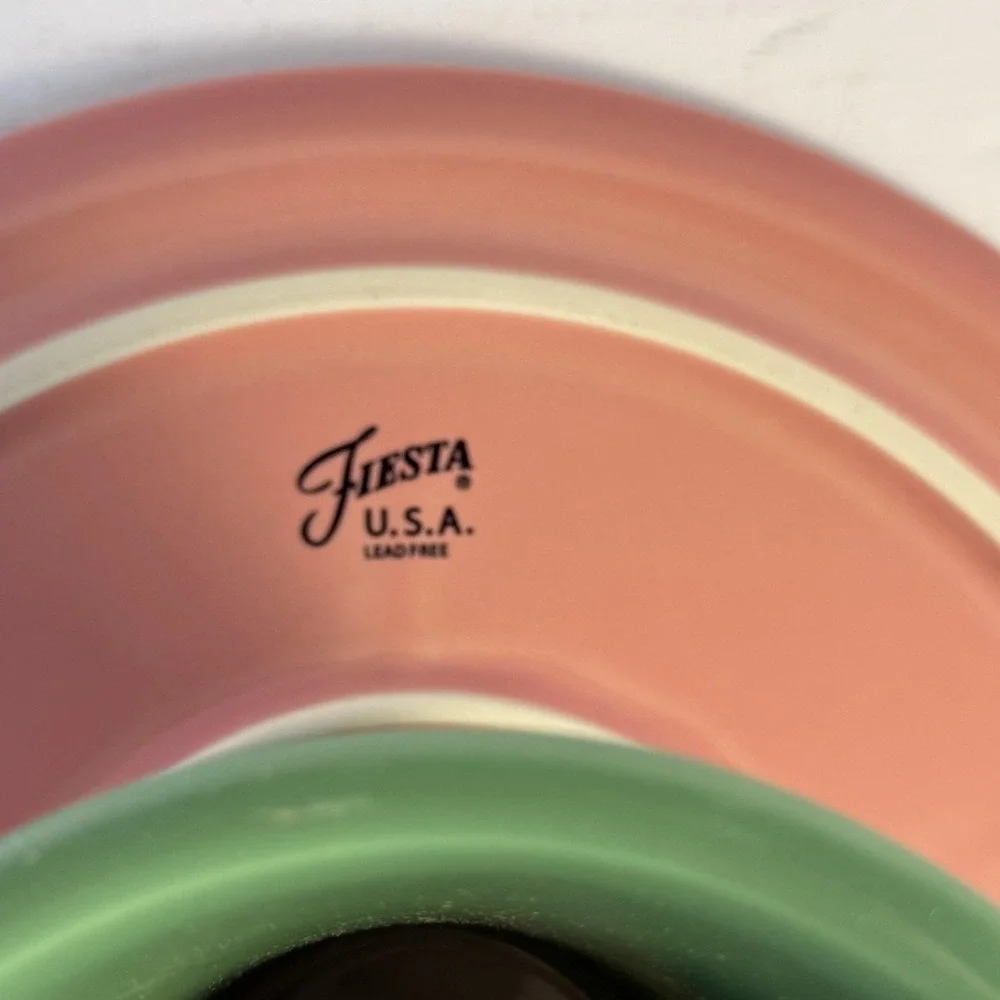 Fiesta Watermelon Pink & Green Ceramic Cake Stand Pedestal Plate USA 2024